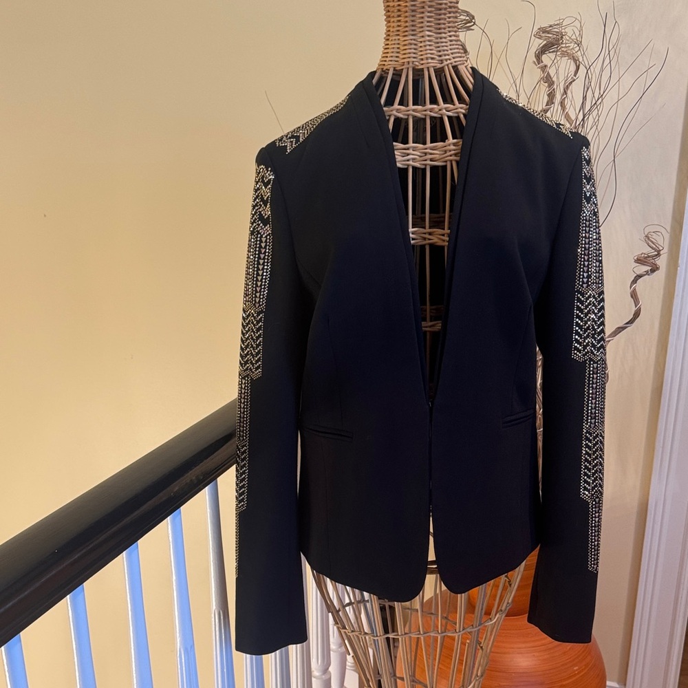 Cache’ Stunning Black Jacket With Silver Gold Met… - image 1